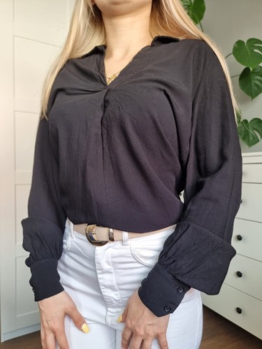 Elegancka kobieca koszula, czarna, wiskoza, mankiety