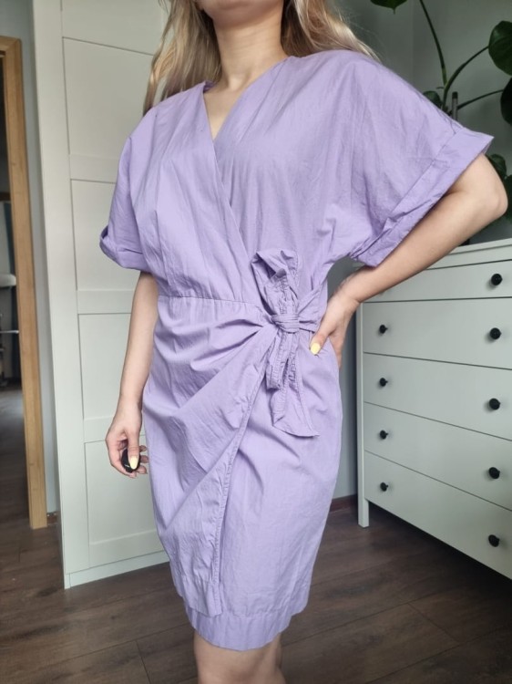 Kopertowa lawendowa sukienka / kimono, r. M, bawełna