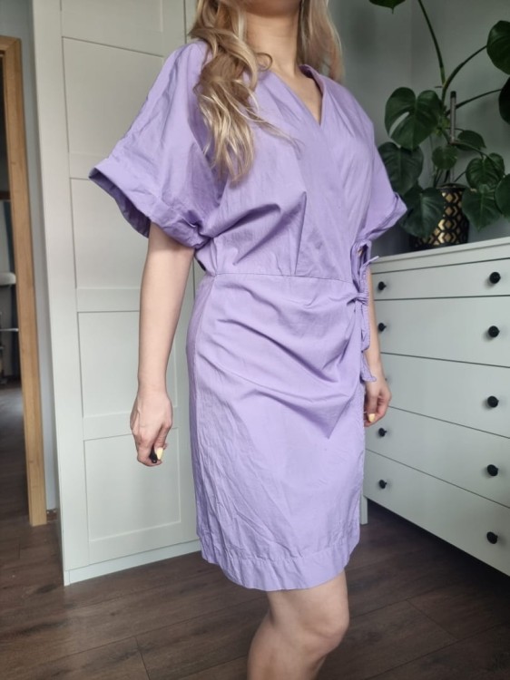 Kopertowa lawendowa sukienka / kimono, r. M, bawełna