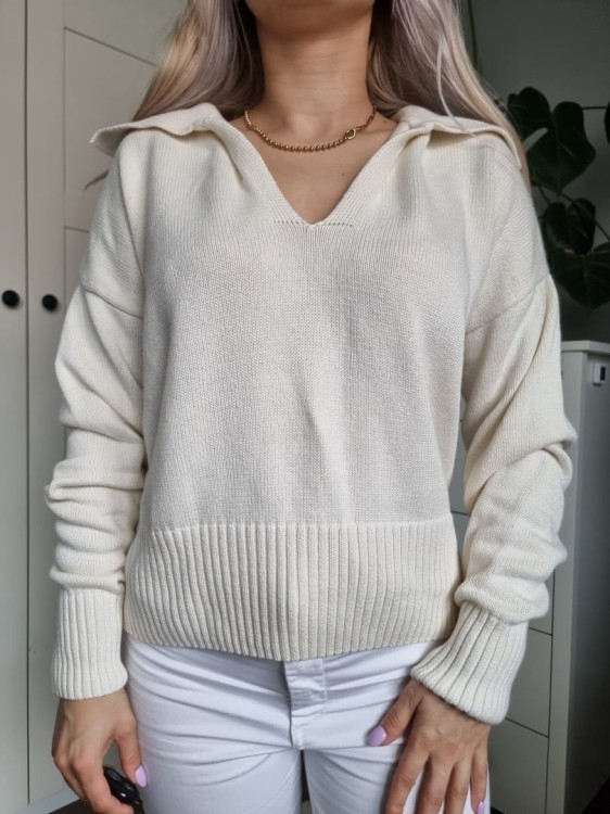 Kremowy sweter bawełny z kołnierzykiem Gina Tricot r. L