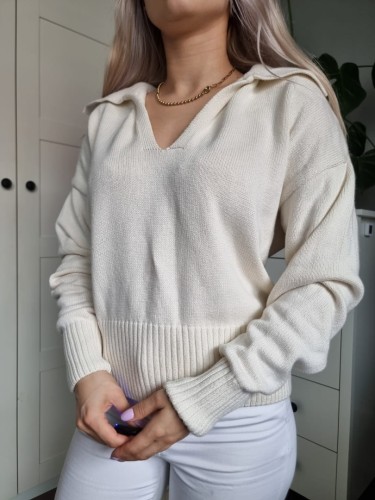 Kremowy sweter bawełny z kołnierzykiem Gina Tricot r. L