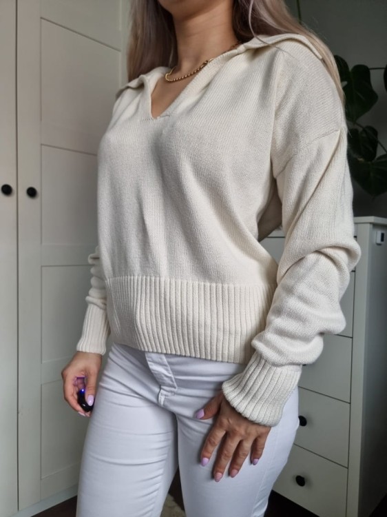 Kremowy sweter bawełny z kołnierzykiem Gina Tricot r. L