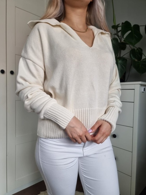Kremowy sweter bawełny z kołnierzykiem Gina Tricot r. L