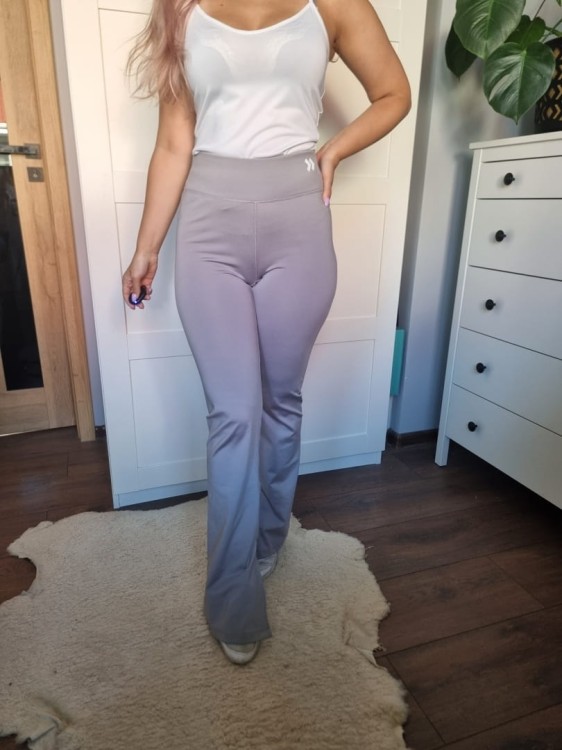 Szare dresy proste nogawki rozszerzane wysoki stan talia kobiece sportowe roz S