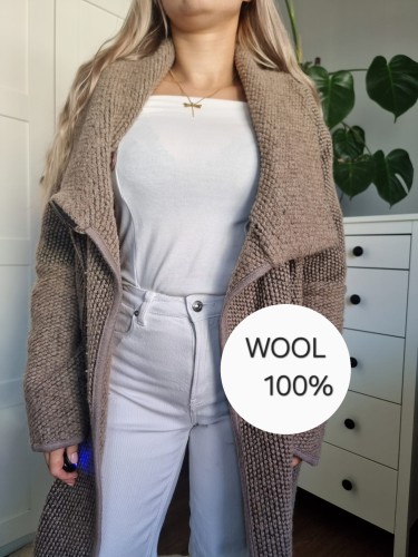 Wełniany brązowy damski kardigan oversize