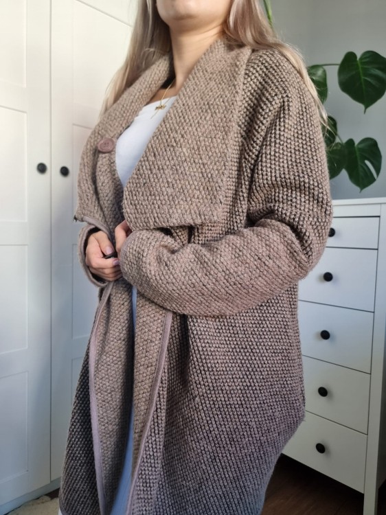 Wełniany brązowy damski kardigan oversize