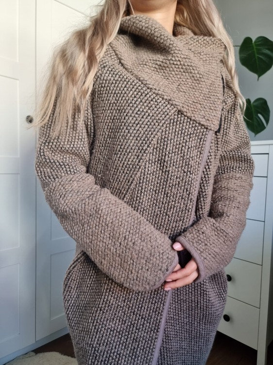 Wełniany brązowy damski kardigan oversize