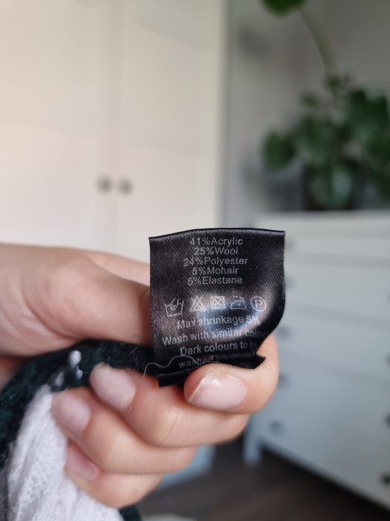 Prążkowany gruby damski sweter wełna moher Szaro Biało zielony