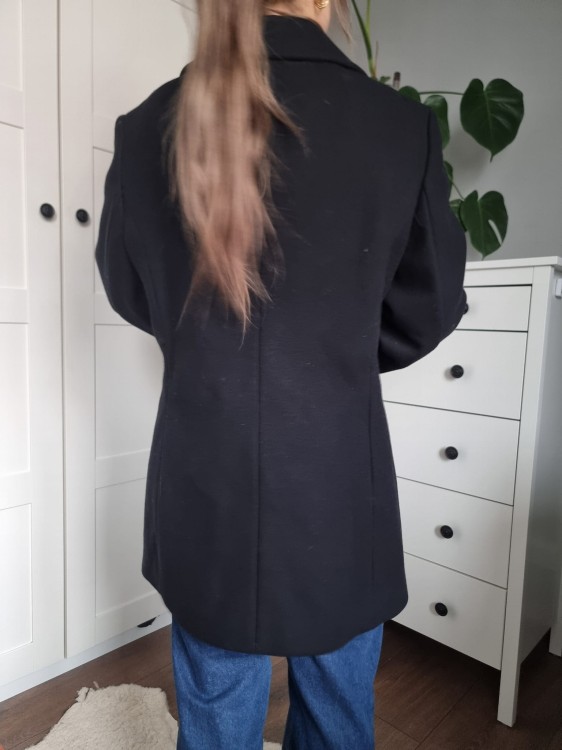 Damski czarny klasyczny płaszcz wełna dziewicza pure new wool