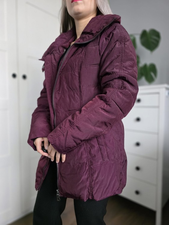 Bordowa puchowa kurtka burgundowa pikowana matowa r. 40