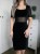 Elegancka mała czarna sukienka kobieca koronką welur vintage bawełna koraliki