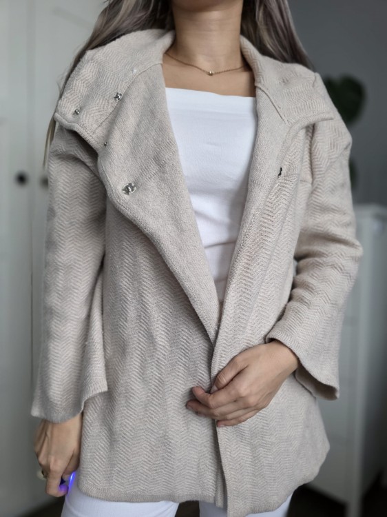 Kardigan narzutka wełna angora beżowy jodełka Mark&Spencer vintage