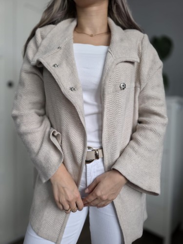 Kardigan narzutka wełna angora beżowy jodełka Mark&Spencer vintage