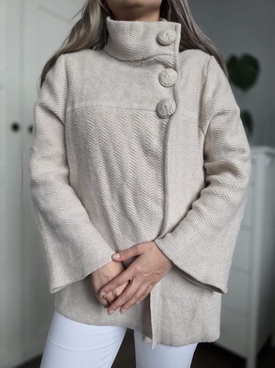 Kardigan narzutka wełna angora beżowy jodełka Mark&Spencer vintage
