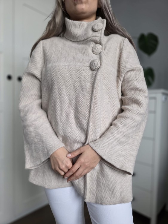 Kardigan narzutka wełna angora beżowy jodełka Mark&Spencer vintage