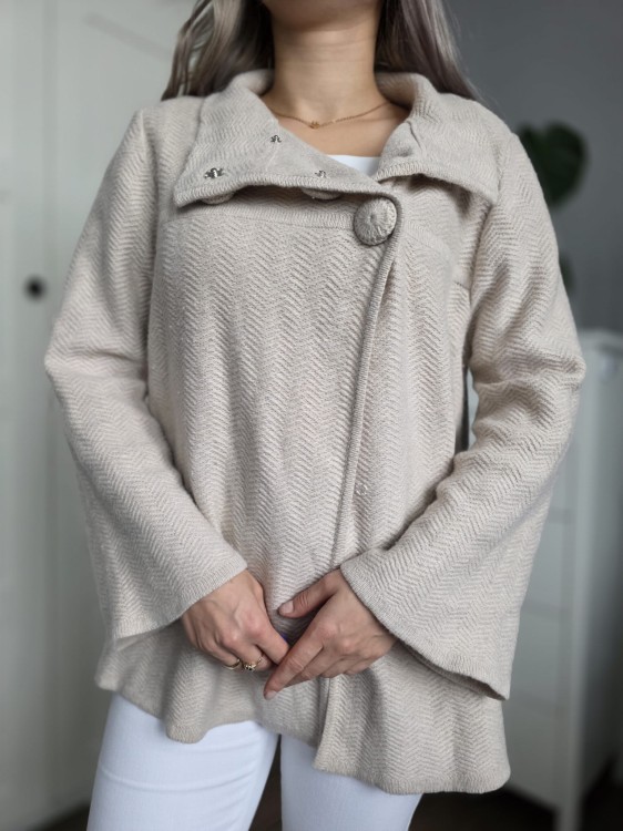 Kardigan narzutka wełna angora beżowy jodełka Mark&Spencer vintage