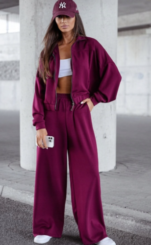 Bordowy dres bluza i spodnie z rozszerzanymi nogawkami wiskoza Polska marka S/M  burgundowy