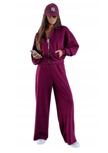 Bordowy dres bluza i spodnie z rozszerzanymi nogawkami wiskoza Polska marka S/M  burgundowy