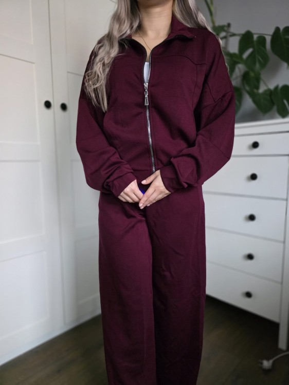Bordowy dres bluza i spodnie z rozszerzanymi nogawkami wiskoza Polska marka S/M  burgundowy
