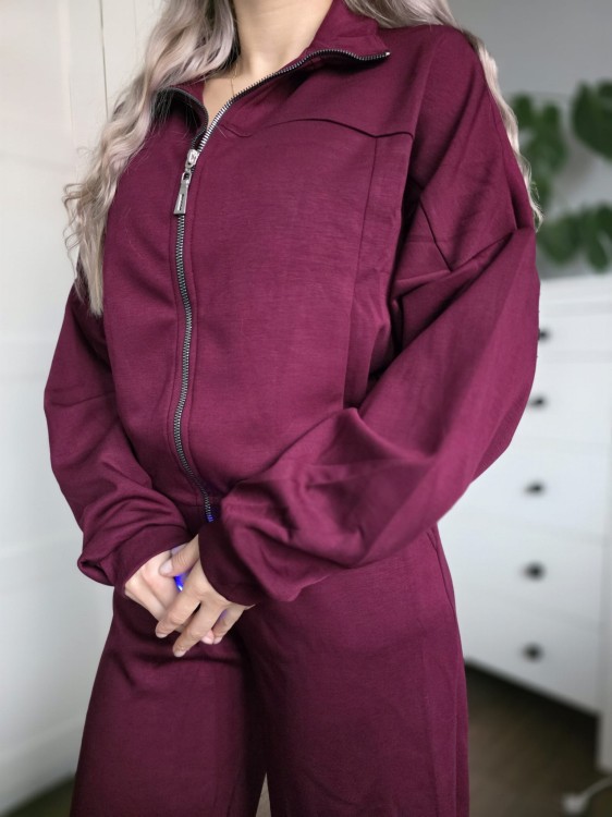 Bordowy dres bluza i spodnie z rozszerzanymi nogawkami wiskoza Polska marka S/M  burgundowy