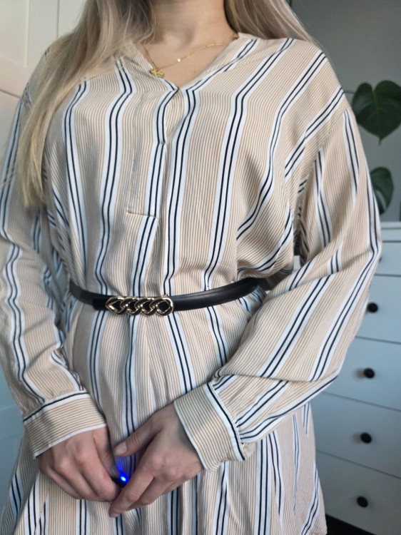 Wiskozowa sukienka tunika w paski beżowa elegancka oversize