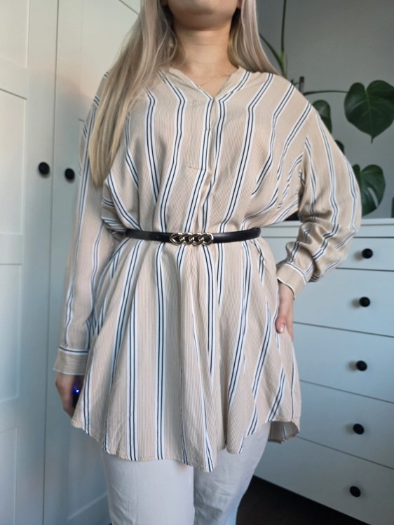Wiskozowa sukienka tunika w paski beżowa elegancka oversize