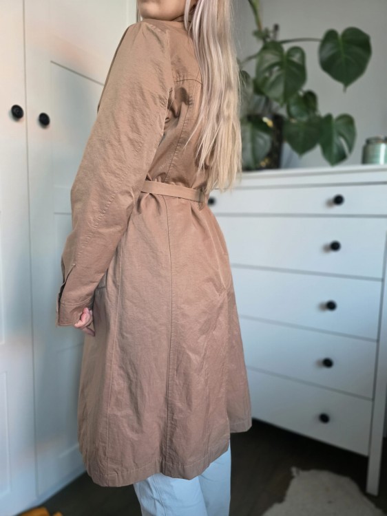 Trencz taup elegancki kobiecy pasek damski r. S z paskiem bawełna