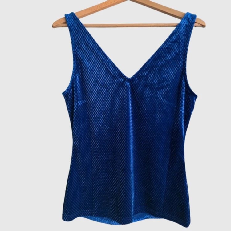 Granatowa bluzka połyskująca V dekolt top elegancka impreza S 36 Sienna