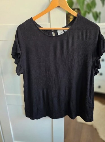 Czarna bluzka damska wiskoza falbanka zwiewna muślinowa ICHI L 40