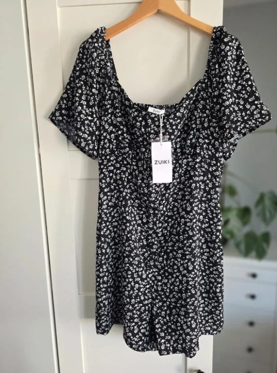 Kombinezon damski Zuiki L 40 czarny w kwiatki nowy z metką lekki, wiona/lato