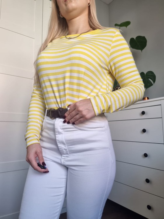 Żółta bluzka w paski z wiskozy, basic casual, CECIL, r XS