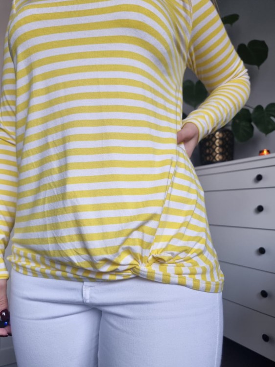 Żółta bluzka w paski z wiskozy, basic casual, CECIL, r XS