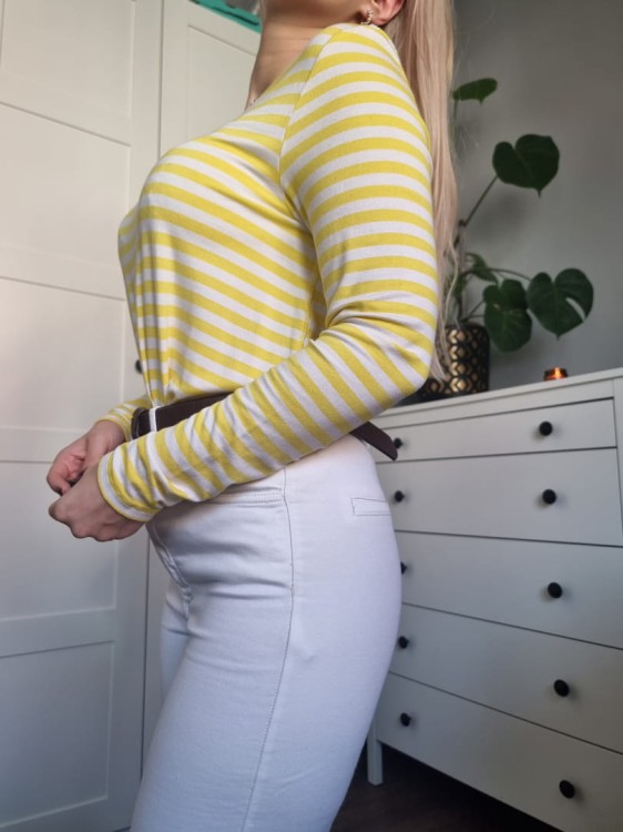 Żółta bluzka w paski z wiskozy, basic casual, CECIL, r XS