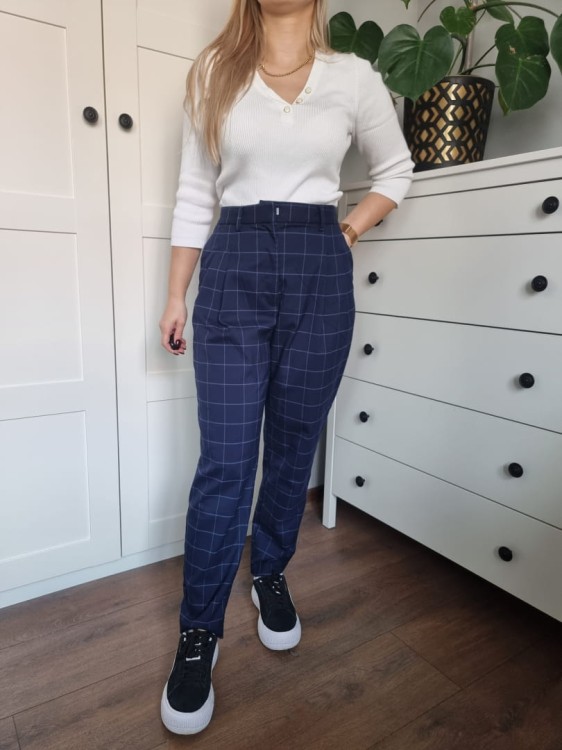 Granatowe cygaretki, krata, eleganckie MONKI, r.36
