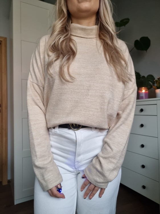 Beżowy golf z wiskozą, milutki klasyczny H&M, r. M