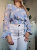 Blue floral wrap blouse size XS