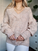 Melange oversize V-neck sweater size L