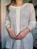 Thin cream sweater with a button stripe