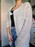 Thin cream sweater with a button stripe