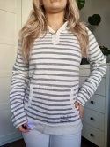 Cotton Hoodie – Striped White and Blue Kangaroo Sweatshirt