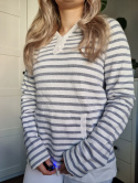 Cotton Hoodie – Striped White and Blue Kangaroo Sweatshirt