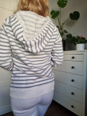 Cotton Hoodie – Striped White and Blue Kangaroo Sweatshirt