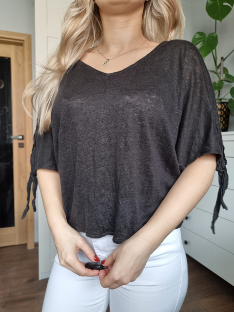 Tmavě šedá oversized halenka, 100% len