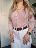 Pink vintage blouse with a tie on the bust and sleeves