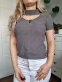 Gray cotton blouse with a choker