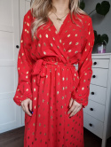 Red wrap maxi dress with long sleeves, size M/L