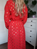 Red wrap maxi dress with long sleeves, size M/L