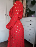 Red wrap maxi dress with long sleeves, size M/L