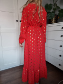 Red wrap maxi dress with long sleeves, size M/L