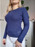 Granatowy warkoczowy sweter, 50% wełny